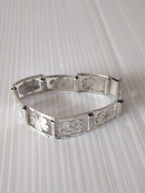 Vintage German Silver Floral Link Bracelet